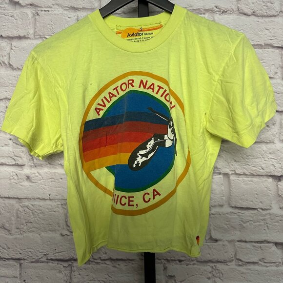 Aviator Nation Neon Yellow T-Shirt - Short Sleeve - Small - Picture 1 of 2